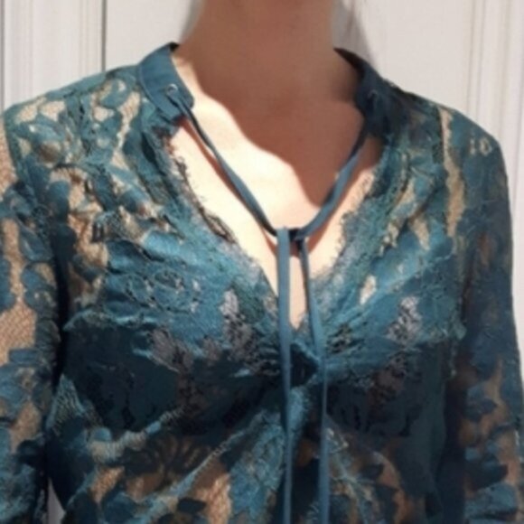 LULUMARI- NWOT- Frenchy Deep V Lace Green Bodysuit- Size S (Fits like M) - Picture 15 of 16